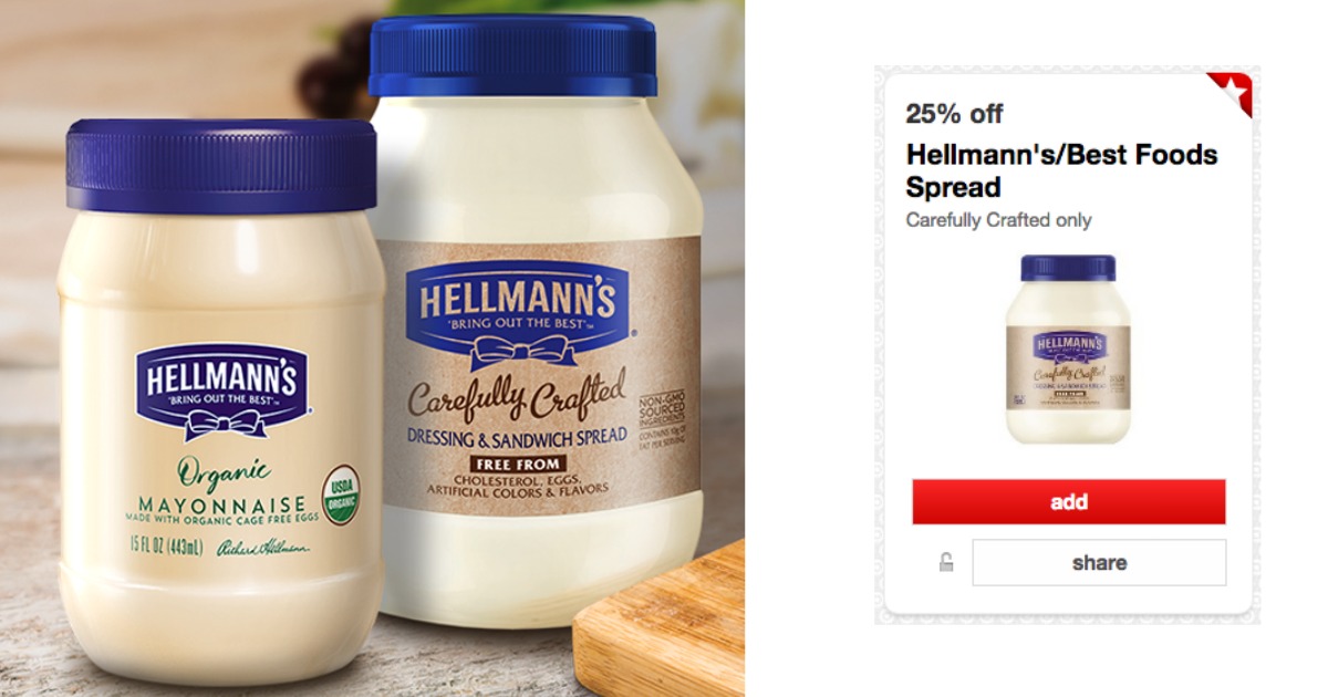 New 1/1 Hellmann's or Best Foods Organic Mayonnaise Coupon = Only 1.