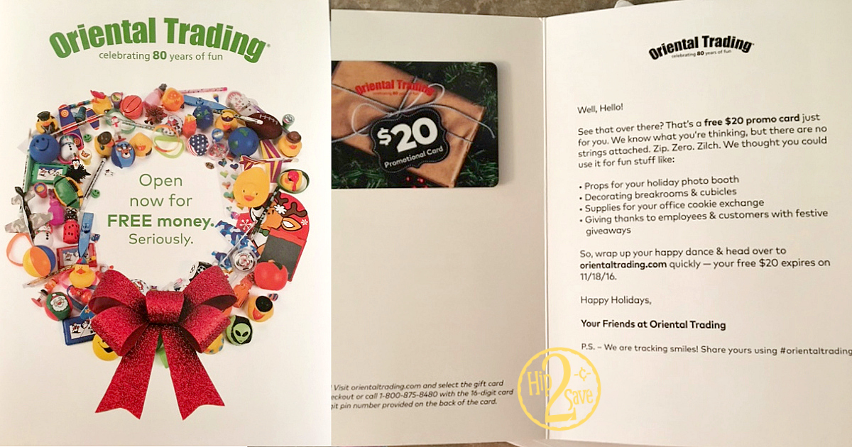 Oriental Trading Possible FREE 20 Promotional Card Valid on ANY Order (Check Your Mailbox)
