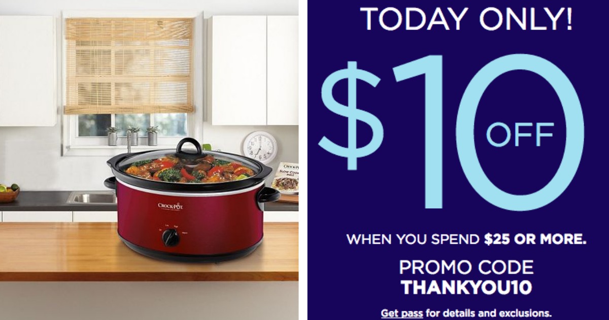 Kohl's 10 Off 25+ Purchase Today Only = 7Quart CrockPot Only 3.99