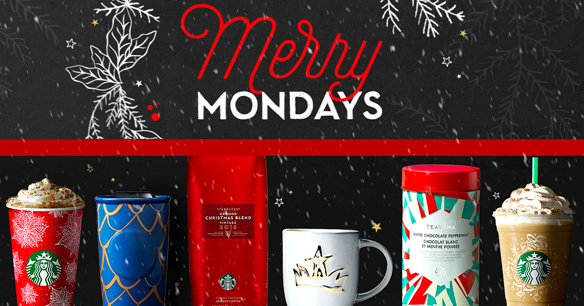 Starbucks Merry Mondays Bonus Star Offers, 1/2 Off Frappuccinos & More
