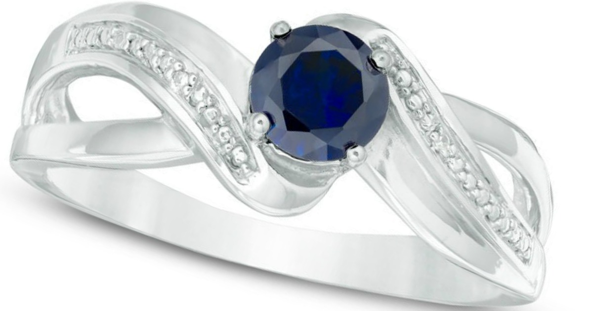 Zales Sterling Silver LabCreated Sapphire & Diamond Accent Ring Only