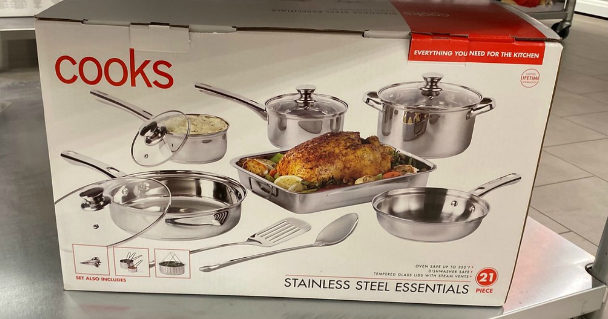 Cooks 21Piece Stainless Steel Cookware Set Only 31.99 on JCPenney