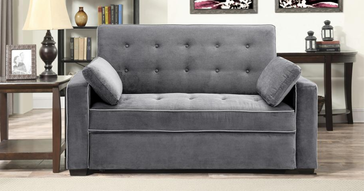 Augustus Microfiber Convertible Sofa Queen Size Bed In Grey By Serta