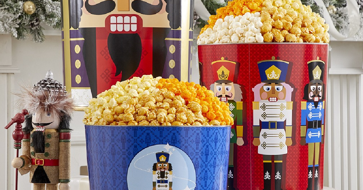 The Popcorn Factory Cyber Monday Sale Christmas Popcorn Tins from 20