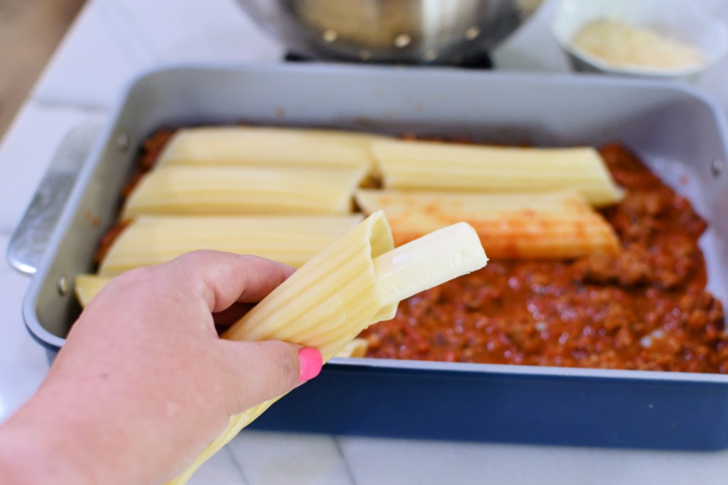 Bake This Easy Stuffed Manicotti Casserole Using String Cheese!