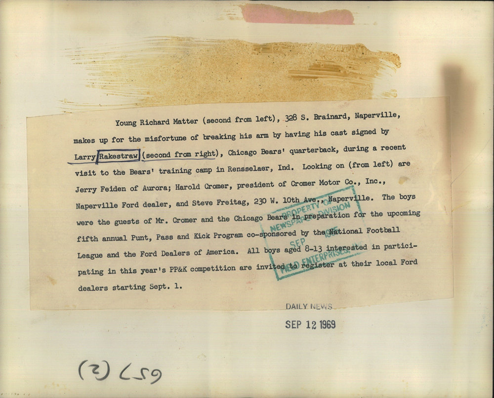 1969 Chicago Bears Quarterback Rakestraw Signing Boys Cast Historic