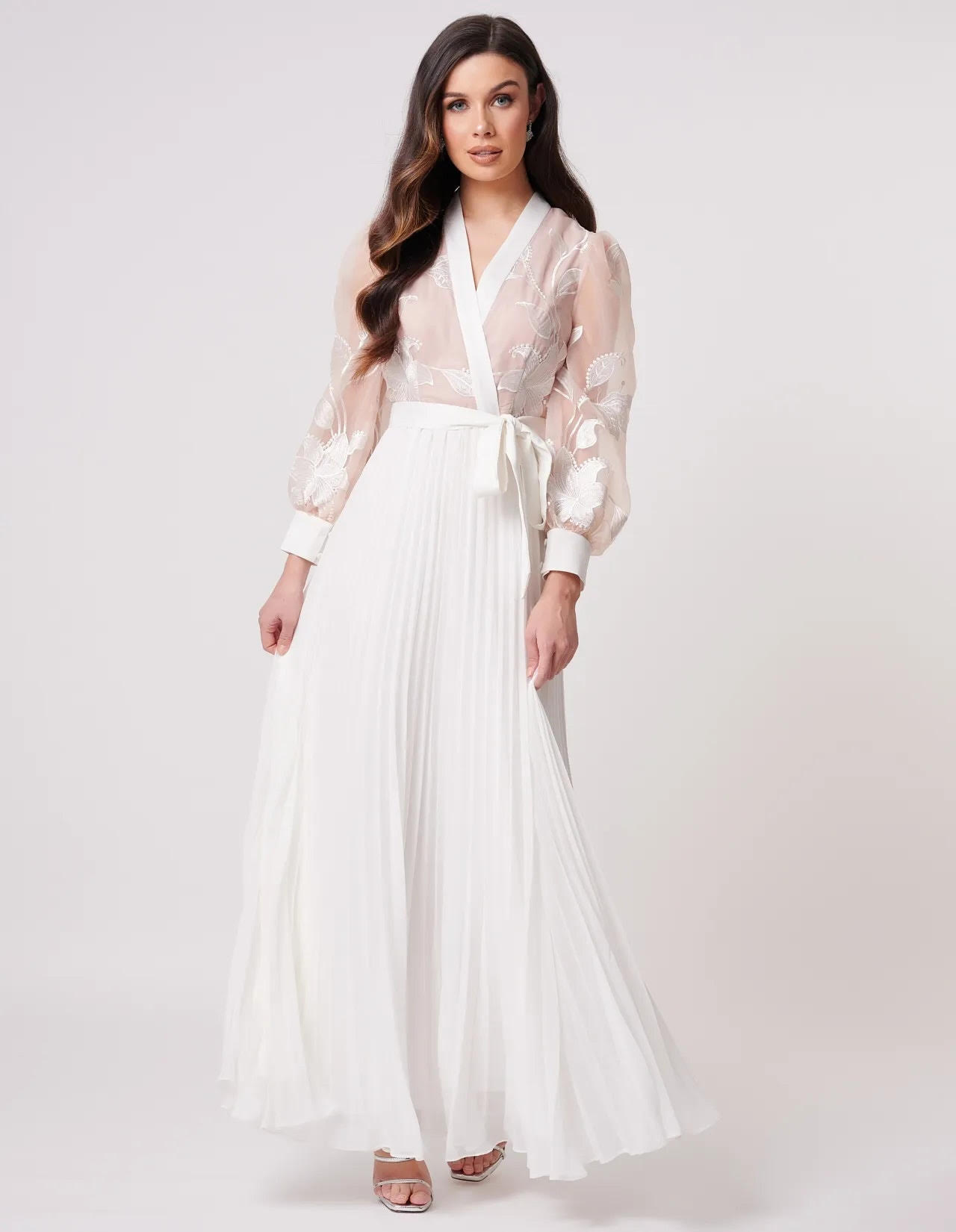Forever Unique Ivory and Nude Pleated Dress BlanchHire The Catwalk