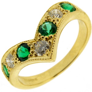 Emerald And Diamond Wishbone Eternity Ring 750 Yellow Gold M0492