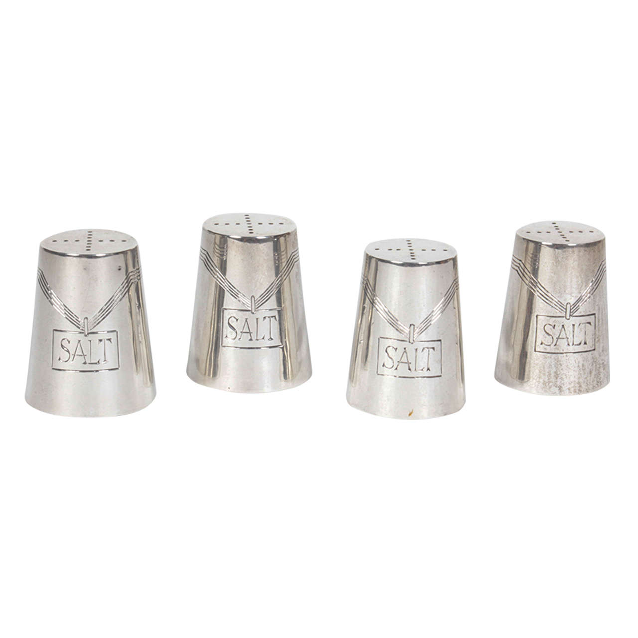 Historical Design I Sterling set of four salt shakers with ribbon and