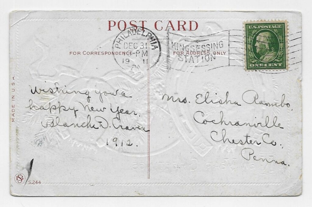 A New Year Horseshoe from Blanche Cochranville, PA (1911) History