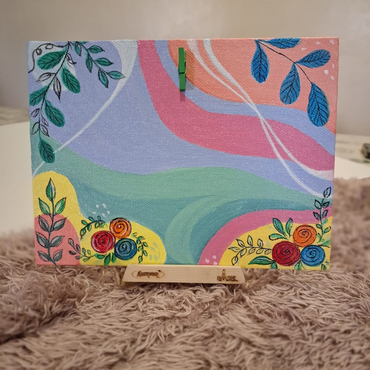 Boho Hand Painted Canvas Photo Frame with Stand