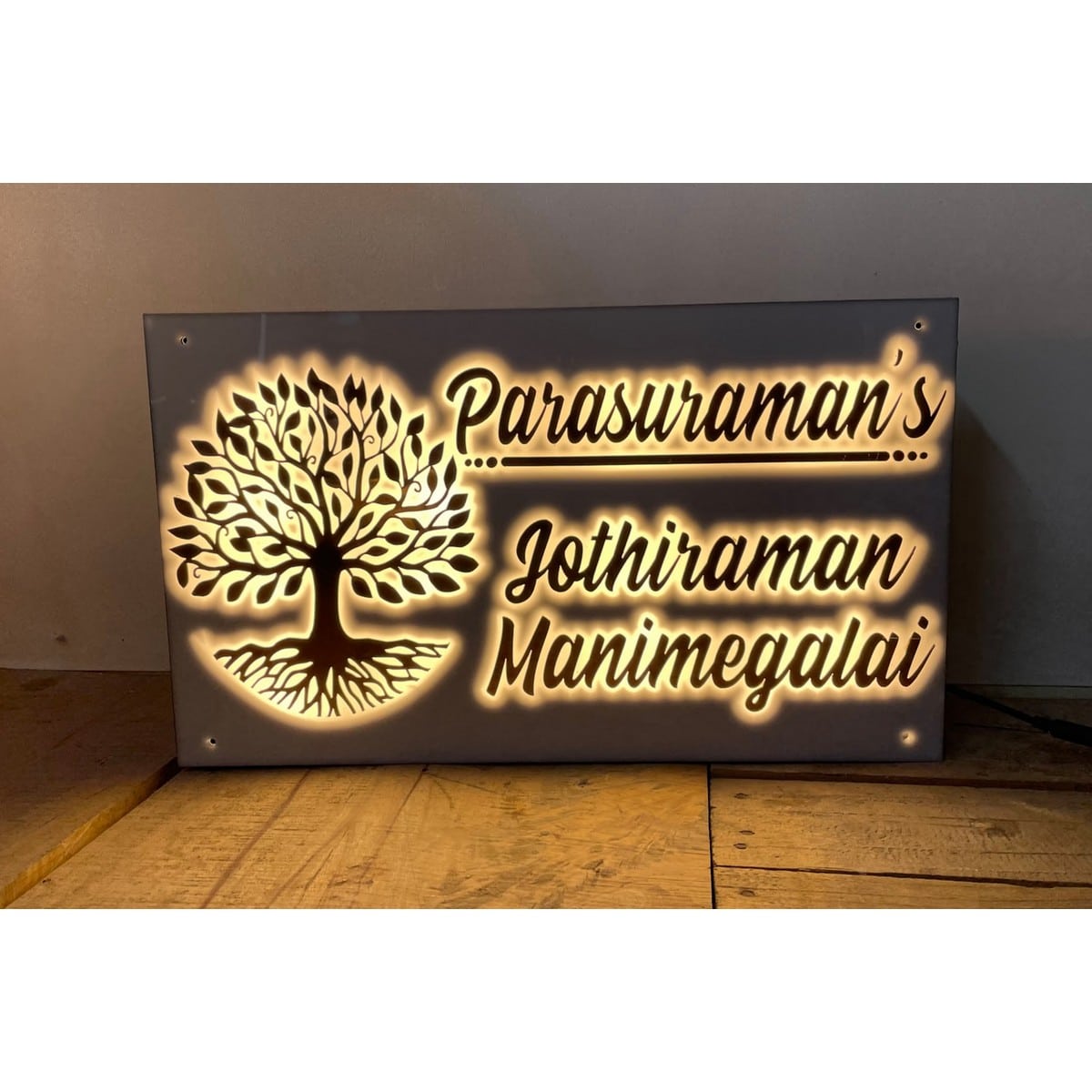 Rose Gold Acrylic Embossed Letters LED Name Plate HITCHKI