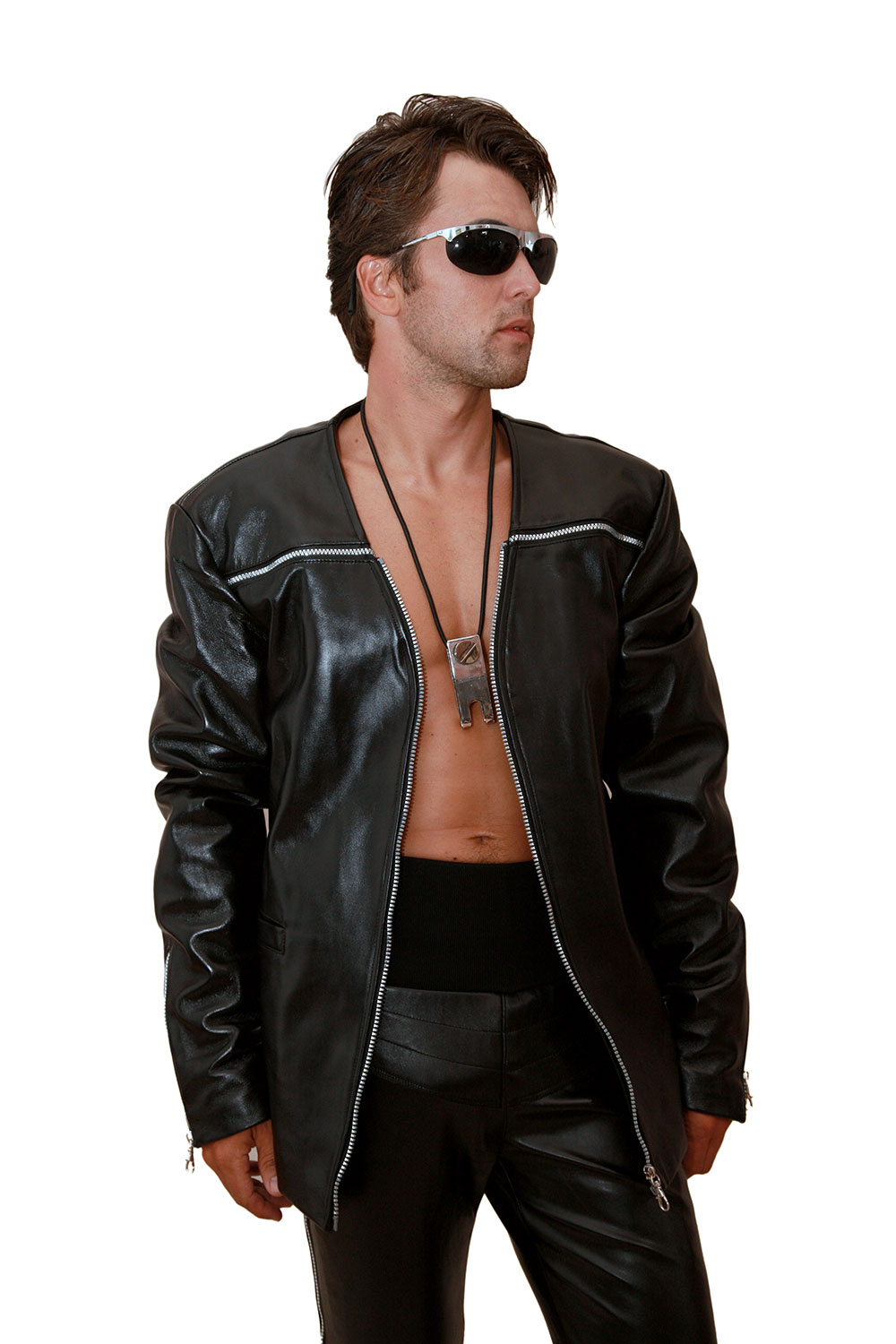 mens black leather blazer jacket zipper detail HI TEK | Hi ... (1000 x 1500 Pixel)