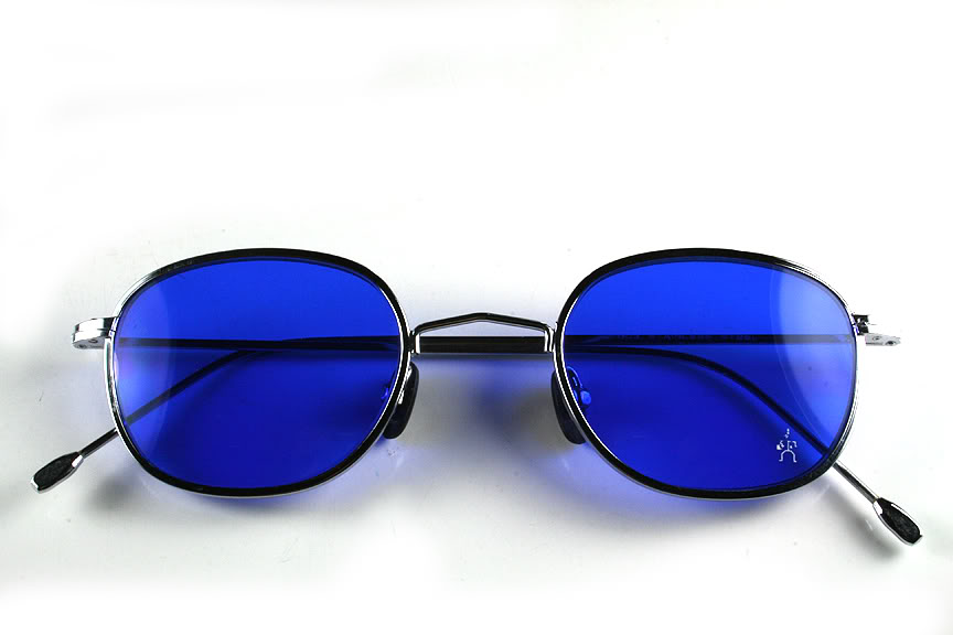 Hi Tek round silver metal sunglasses indigo blue lens Hi Tek store