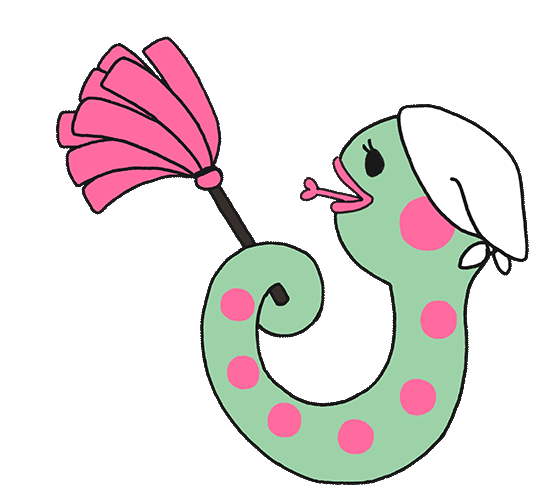 はたきをかけるヘビ（GIFアニメ） ゆるくてかわいい無料イラスト素材屋「ぴよたそ」