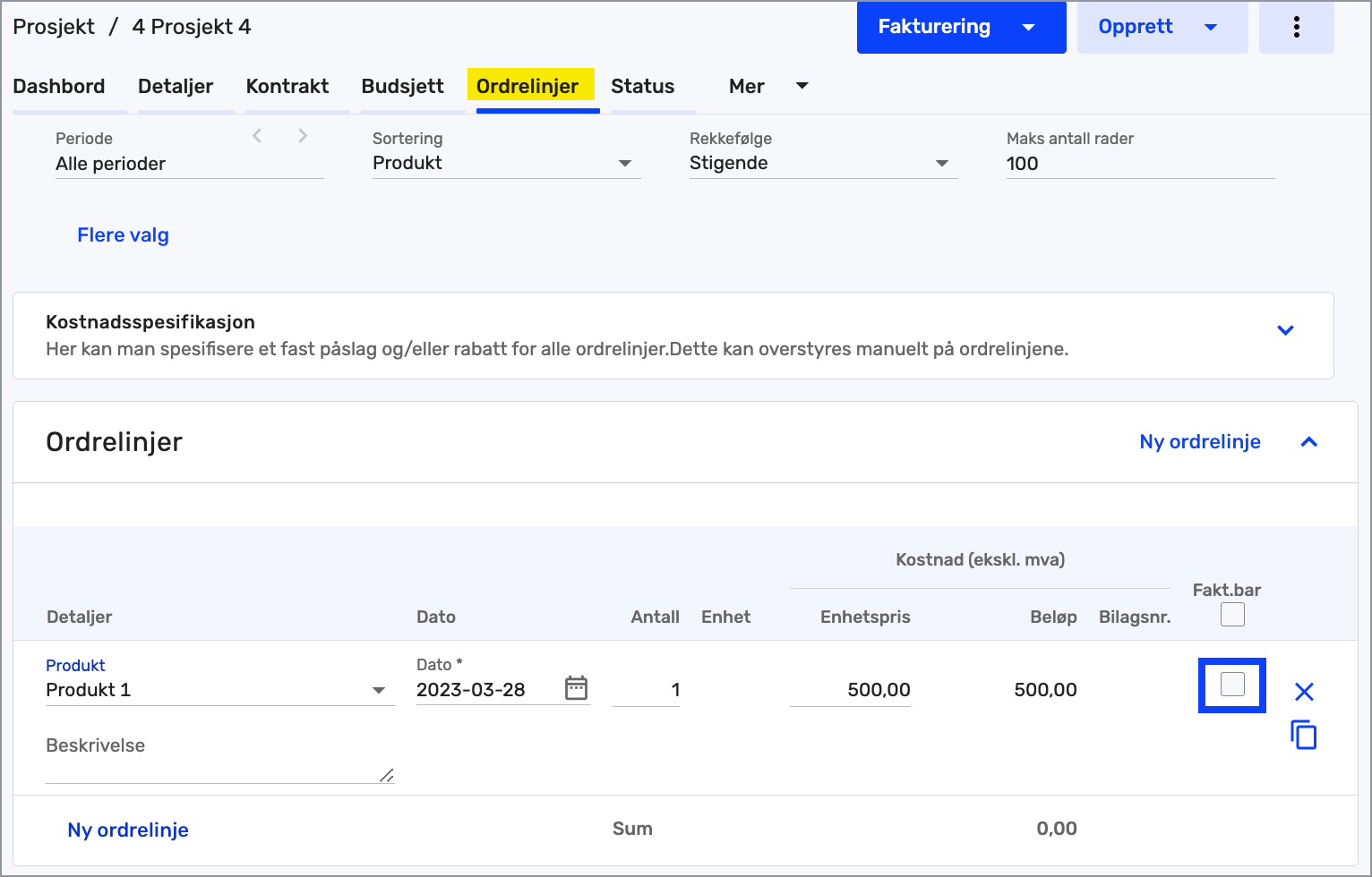 Hvordan legger jeg inn kostnader og inntekter på et prosjekt