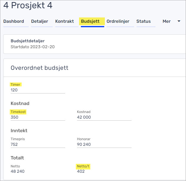 Hvordan legger jeg inn budsjett på prosjekt budsjett
