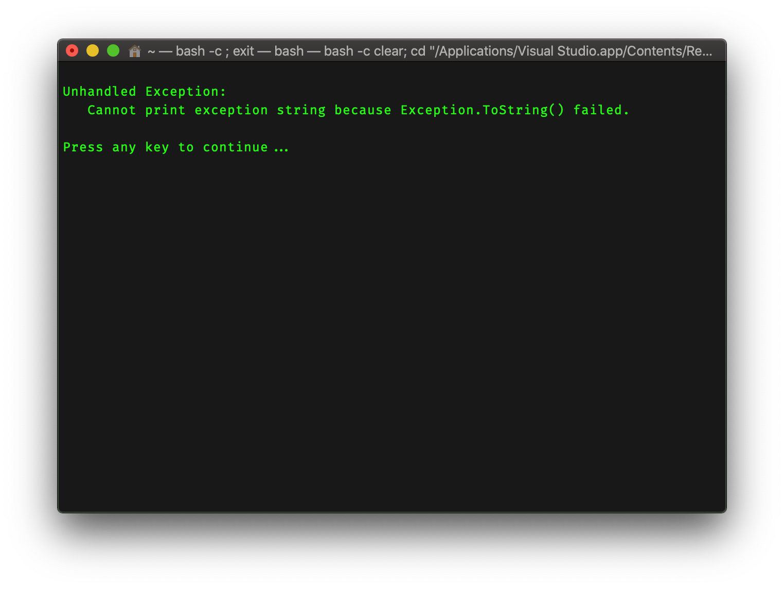 Cannot print exception string using Oracle.ManagedDataAccess