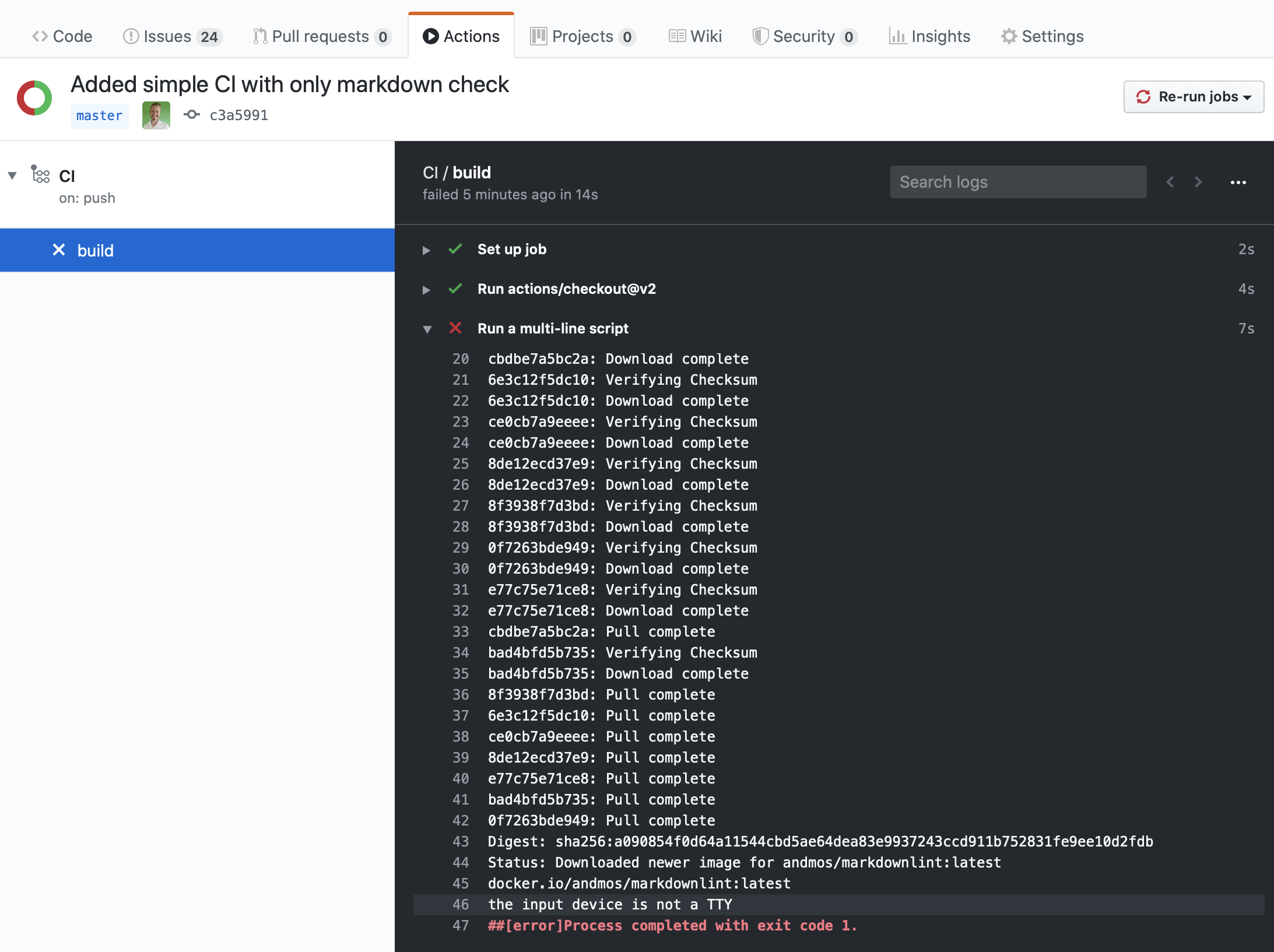 The input device is not a TTY error on a build machine