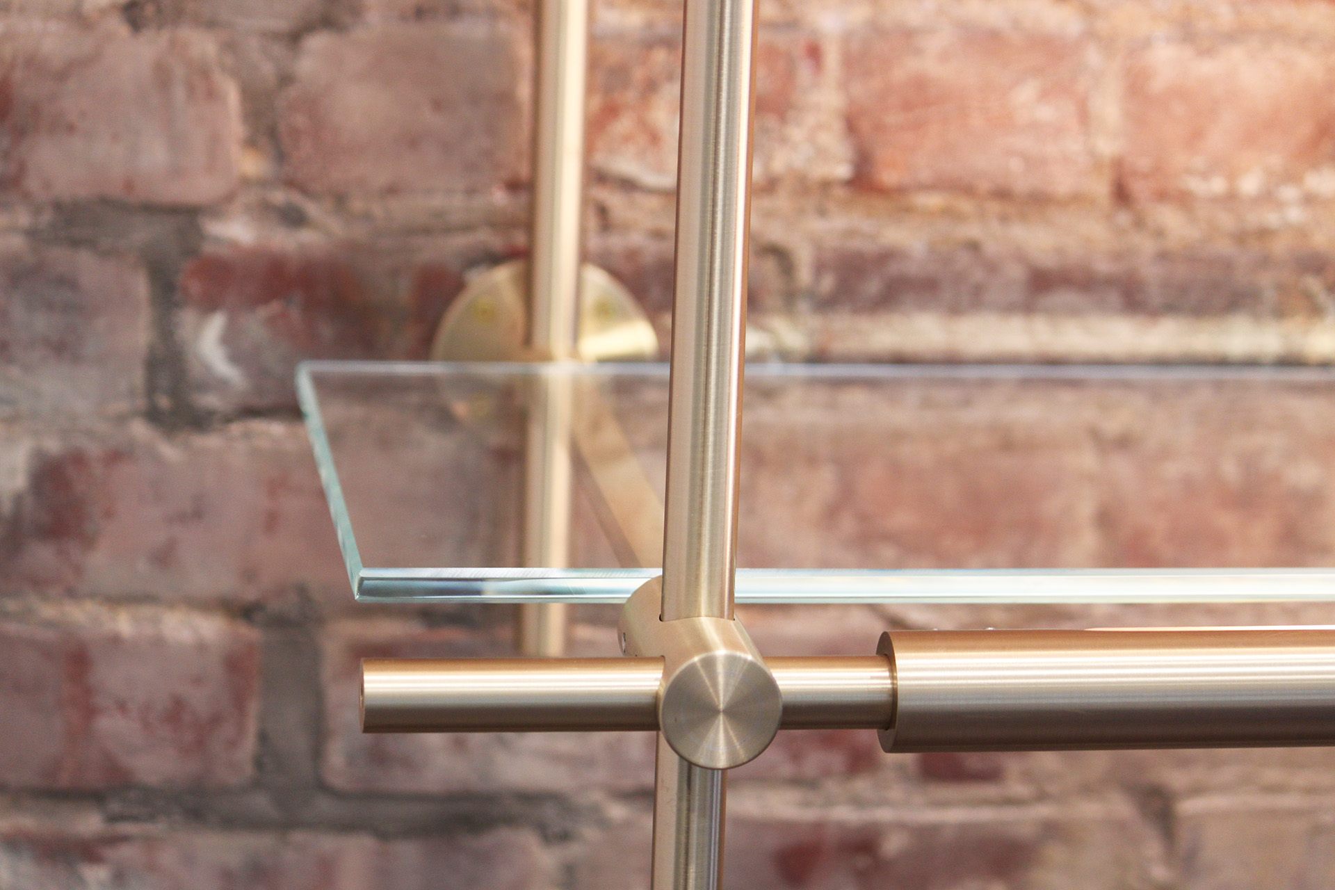 HMH Architectural Metal and Glass Brass shelving