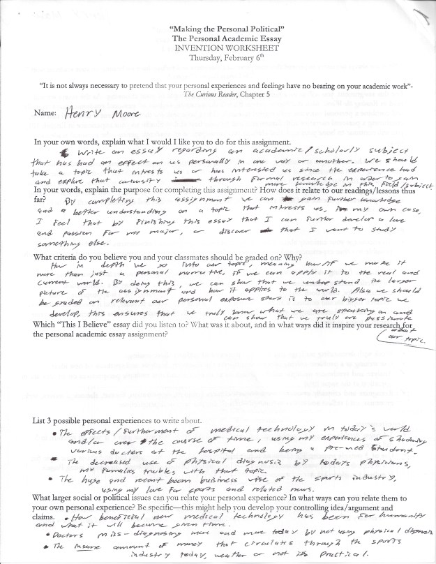 ENGL 102 Personal Academic Essay Artifacts The English Portfolio of