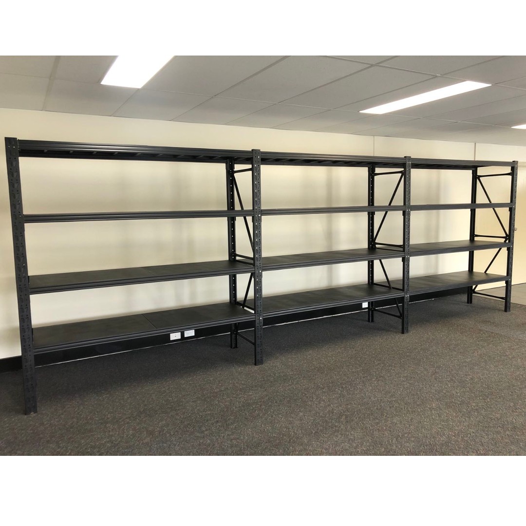 4.5M X 0.6M X 2M 2400 KG Heavy Duty Steel Shelving Black Hobbs Displays