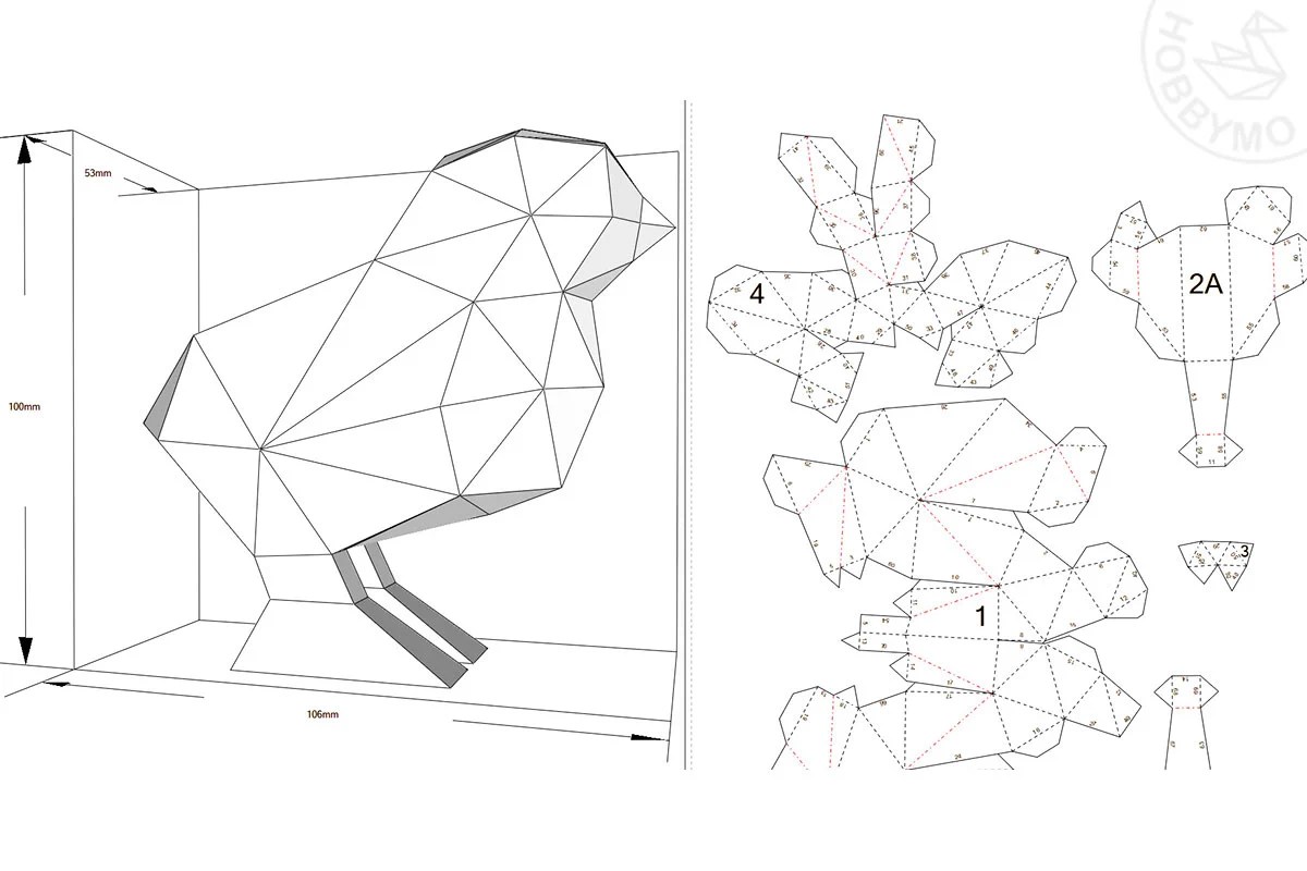 Chick 3D Papercraft PDF template HOBBYMO Chick 3D Papercraft PDF template HOBBYMO