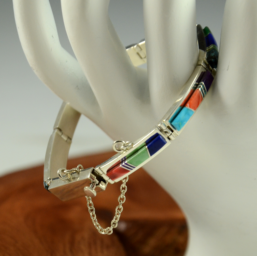 Sterling Silver Bracelet inlaid with Natural Pink Coral by Navajo