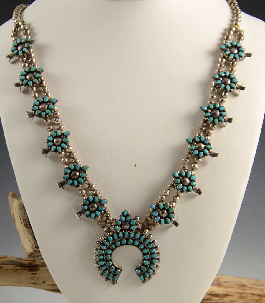 Silver Turquoise Vintage Zuni Squash Blossom Necklace Hoel's Sedona
