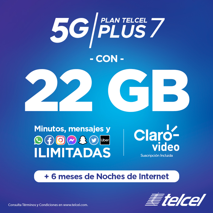 ¡Disfruta de los beneficios que el Plan Telcel Plus 5G 7 tiene para ti!