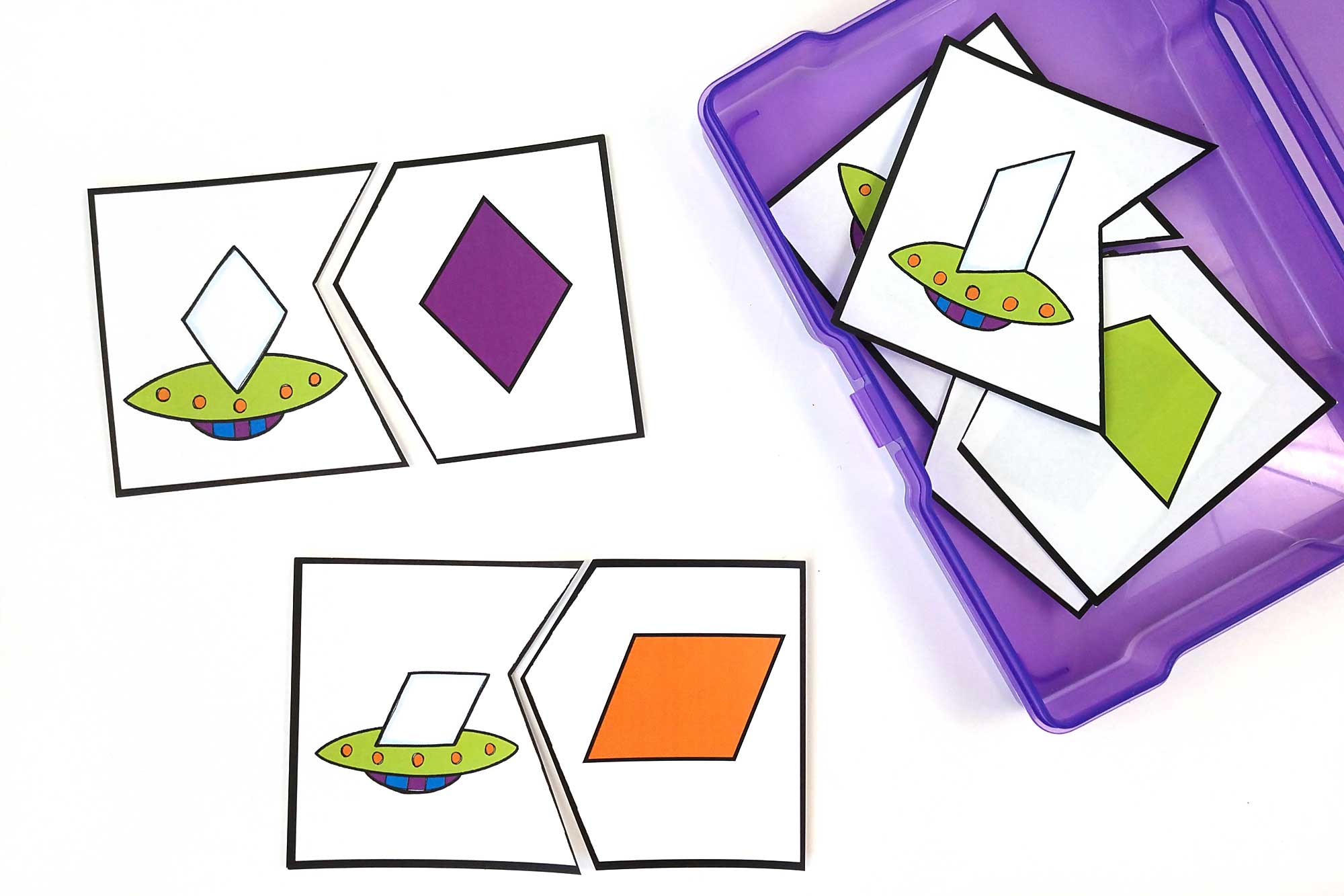 Printable UFO Shape Matching Cards Holiday Printables