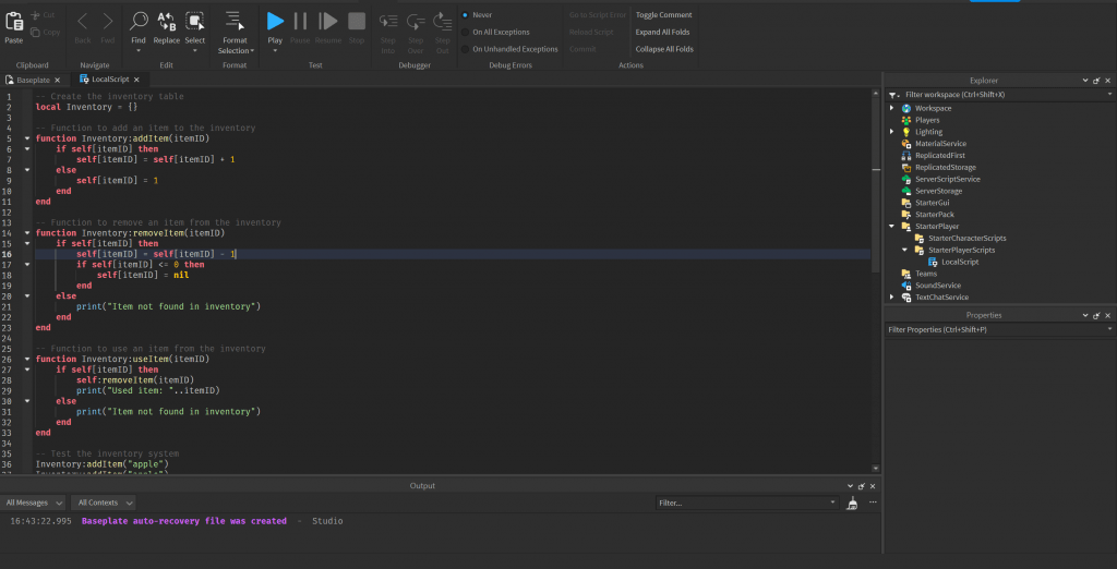 Create Inventory System in Roblox Studio Using Tables