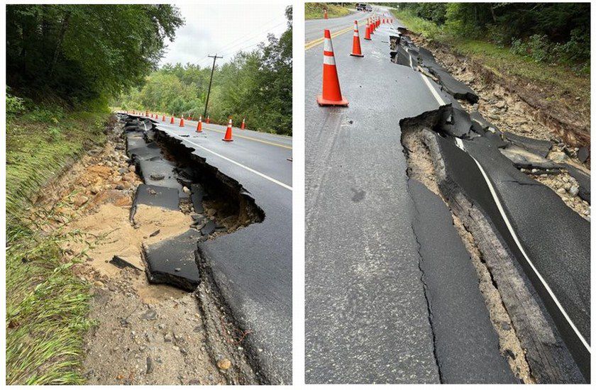 Torrential Rains Cause Extensive Road Damage Around Hollis