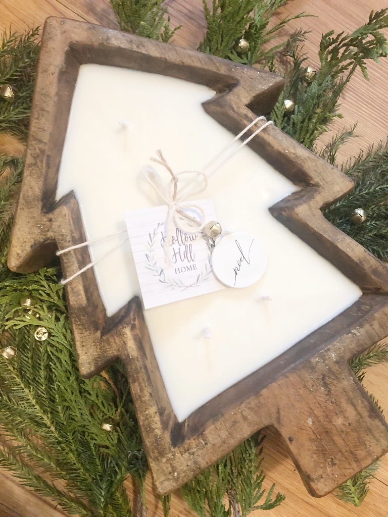 Christmas Tree Dough Bowl Candle Hollow Hill Home