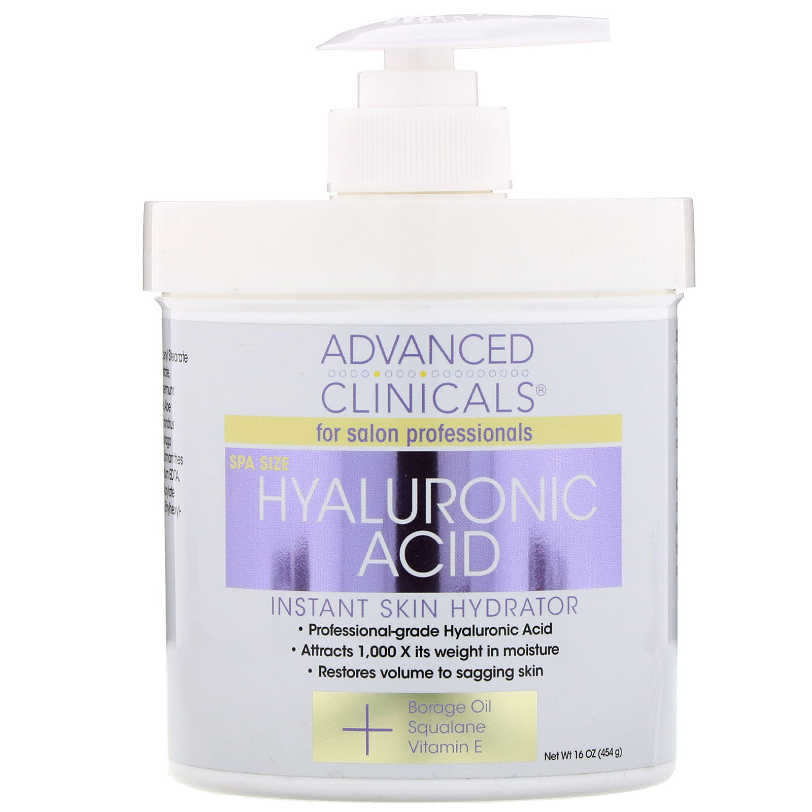 Advanced Clinicals Hyaluronic Acid, Instant Skin Hydrator 16 oz (454 g) Holly's Wellness
