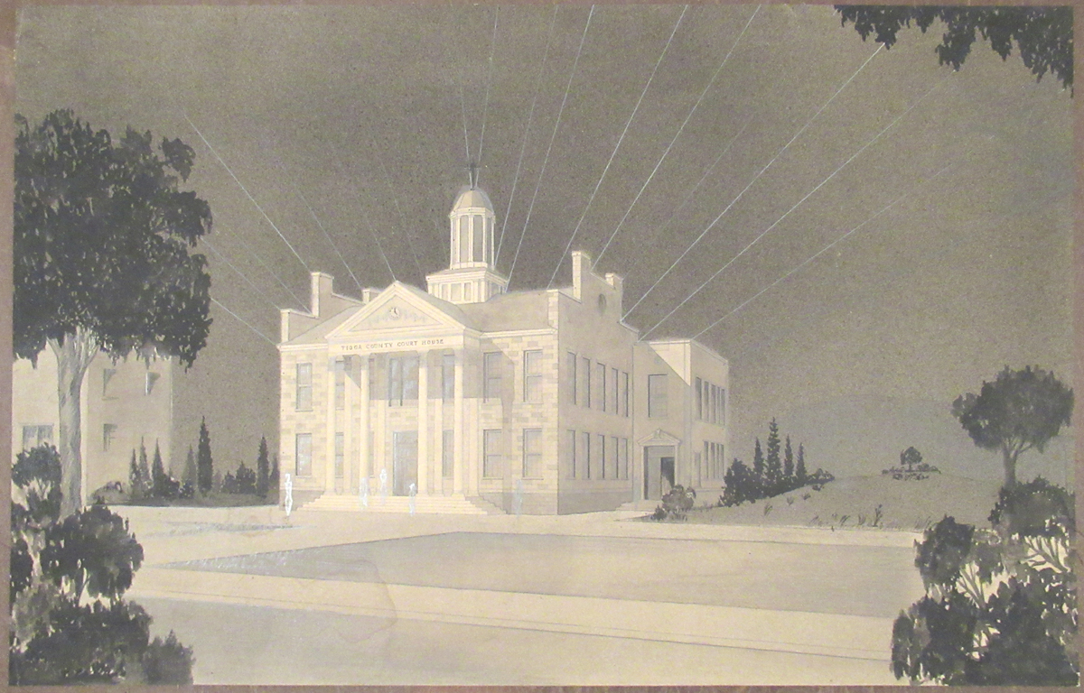 1931 Original Architectural Rendering Wellsboro, PA Tioga County Court
