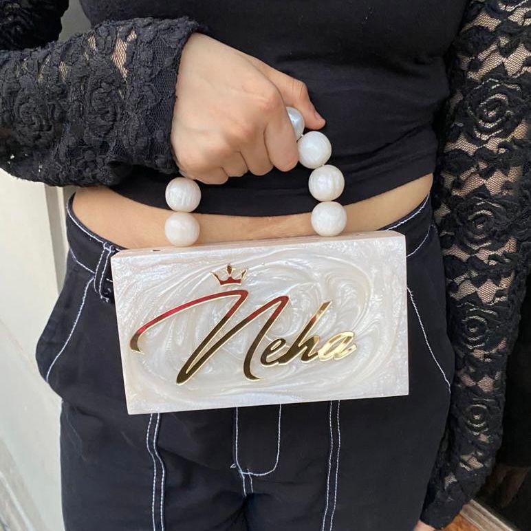 Customized Resin Clutch With Pearl Handle Personalised Clutches
