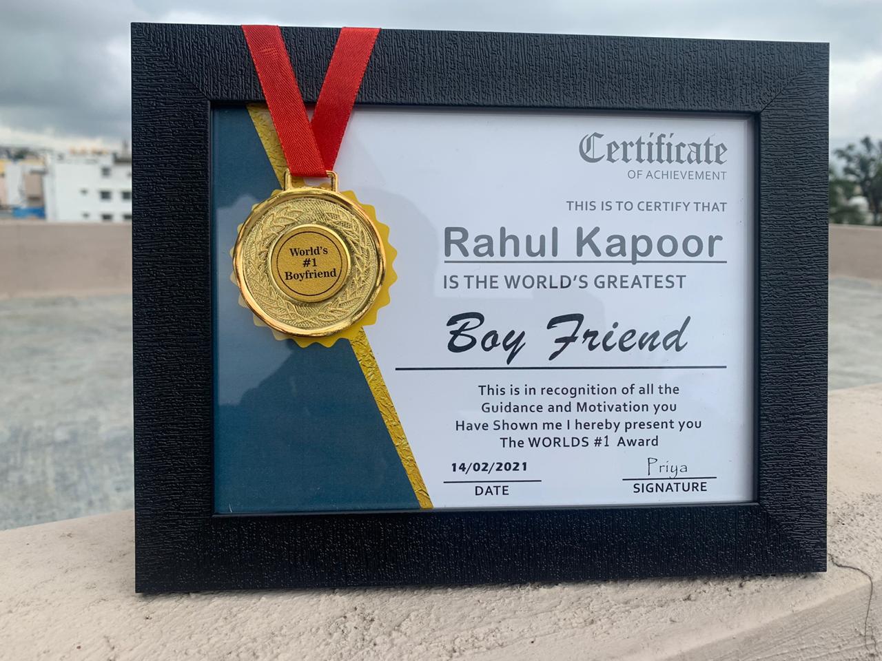 Valentine Special Certificate Frame With MedalHoMafy