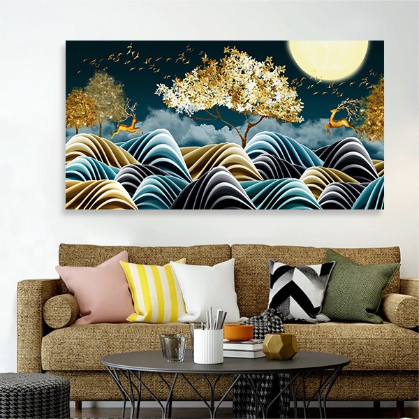 Moon With Golden Tree Abstract Canvas Painting Modern Art HoMafy