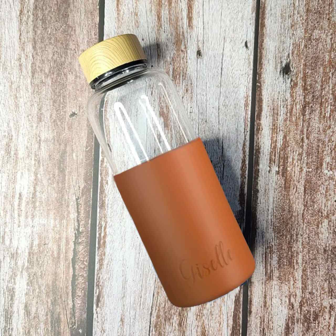 Personalised Glass Bottle With Wooden Lid Customized Sippers