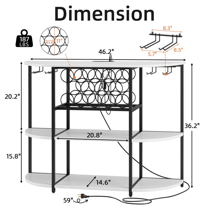 Homall Wine Bar with RGB LED Lights Outlet, Bar Table Home Min
