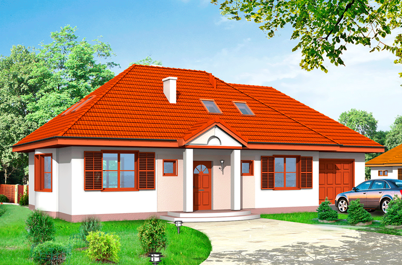 Проект 1 этажного дома с жилым чердаком площадью 161 м2 + гараж на один