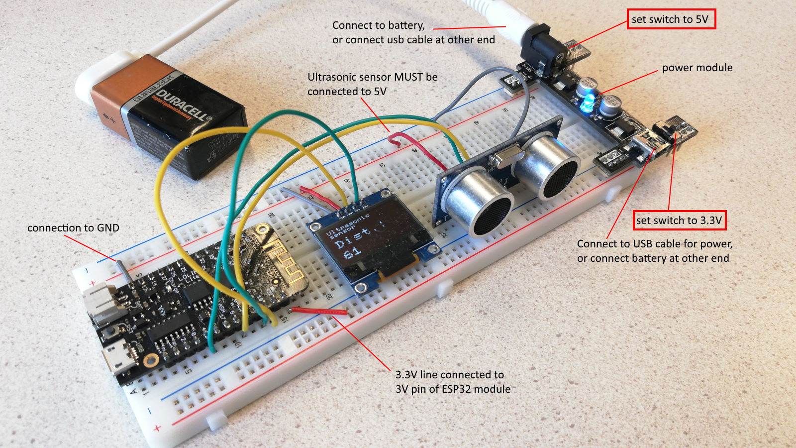 Create a connected distance sensor with an ESP32 module