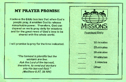Sample Faith Promise commitment or pledge card