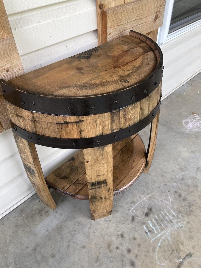 Bourbon Whiskey Barrel Half Round End Table Home and Garden Bourbon