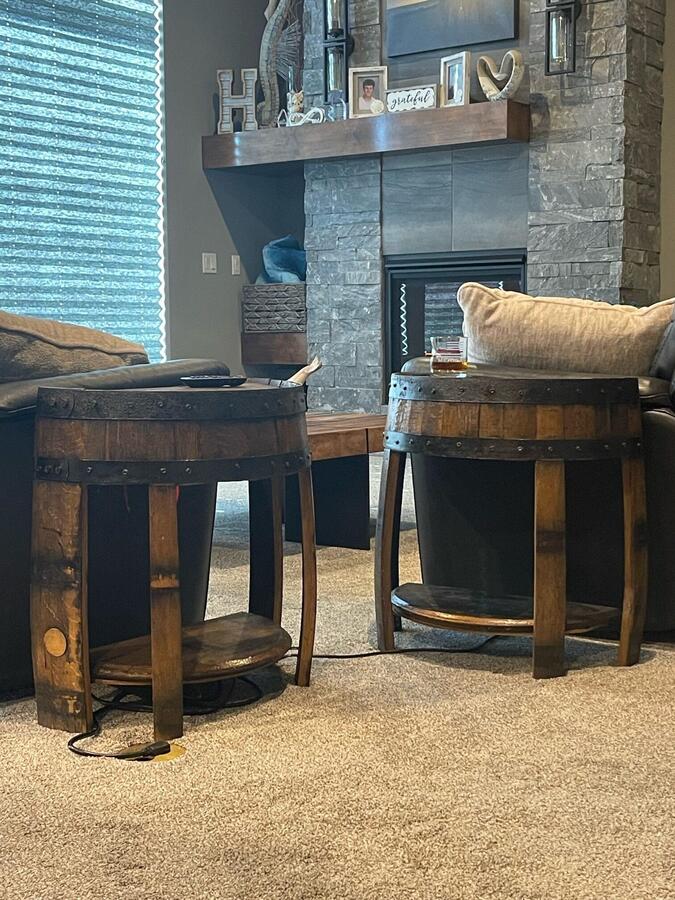 Bourbon Whiskey Barrel Half Round End Table Home and Garden Bourbon