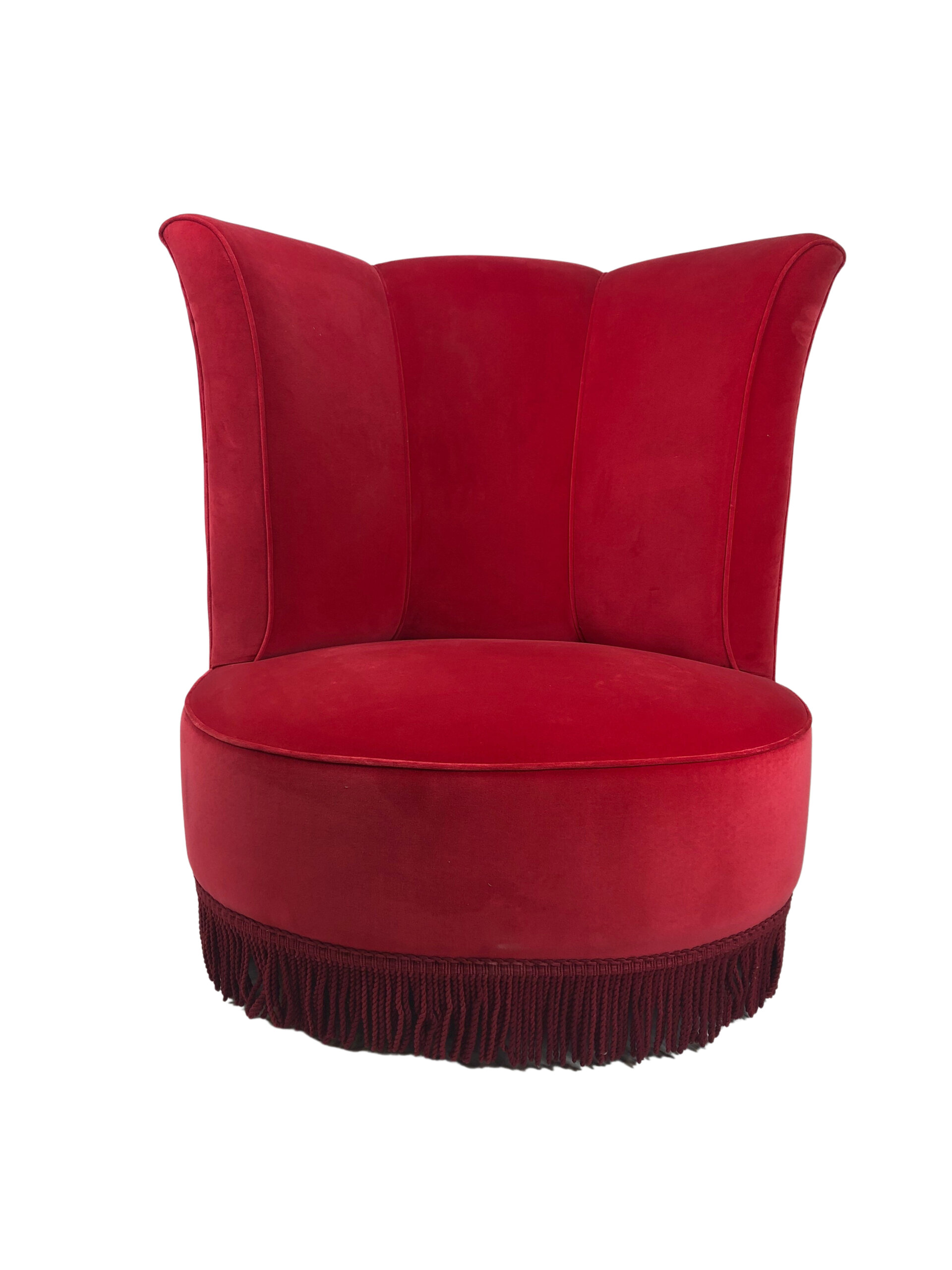 Red Velvet Chair With Tassel Fringe 124x72x102 cm Home & Objects