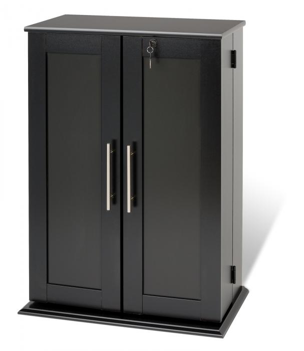 Small Deluxe Media Storage Cabinet With Locking Shaker Doors Black Locking Media Storage with Shaker Doors