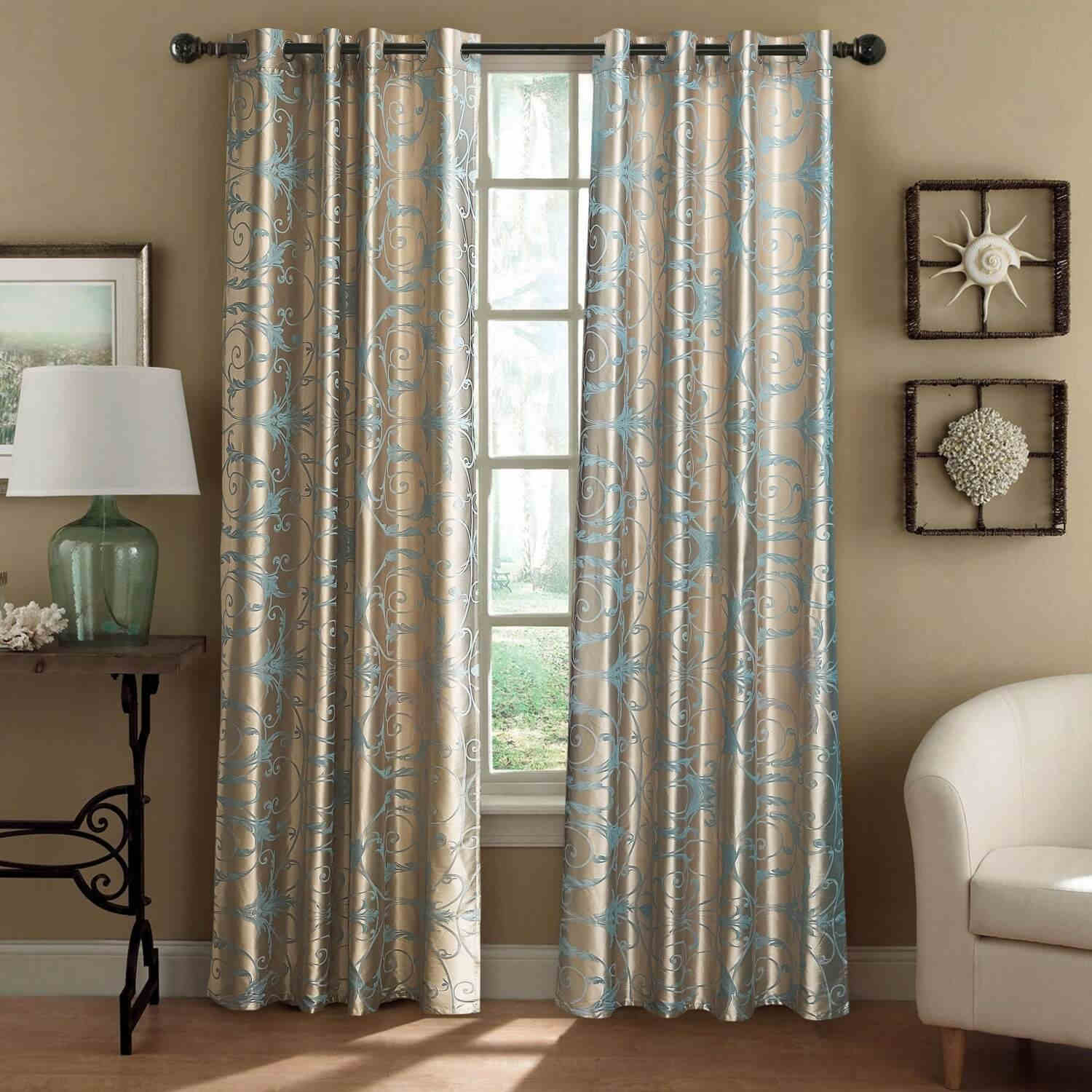 Curtains Damask Jacquard, Grommet, SemiBlackout, Tall 60x100 inches
