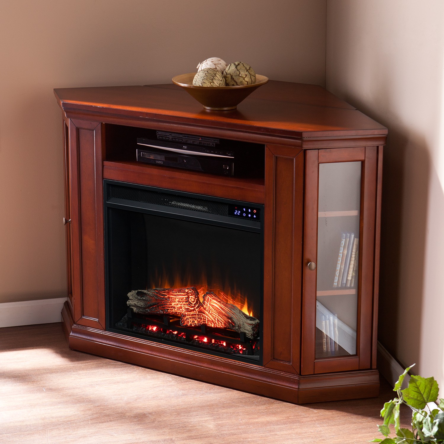 Claremont Electric Corner Touch Screen Fireplace w/ Storage Brown